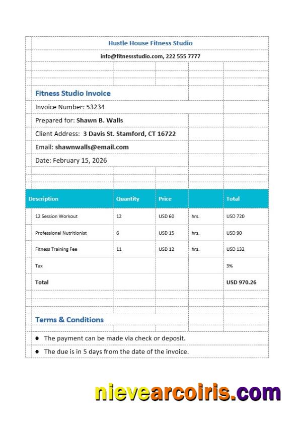 Fitness Studio Invoice